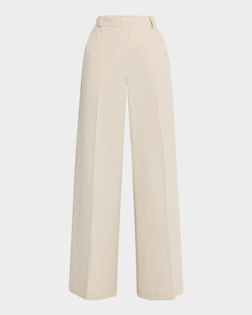 Gingham Seersucker Wide-Leg Pants
